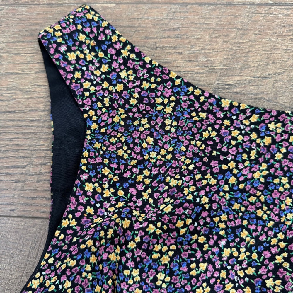Mica Vintage 90s Ditsy Floral Sleeveless Sheath Dress Black Size 10 Made in USA